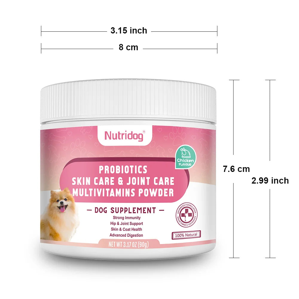 Multivitaminpulver für Hunde mit Probiotika, Glucosamin und Verdauungsenzymen, Immunsystem und Darm, unterstützt die Gelenkgesundheit